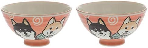 Mino Ware Јапонски кучиња Shiba Dog Red Rice Bowl Set 4,92 инчи дијаметар автентичен керамички сет од 2 чинии од Јапонија