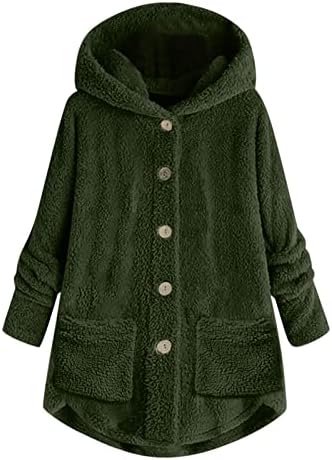 Басисин плус големина Зимски палта за жени со кошула со качулка, лабава јакна од руно, копче надолу низ преголемата облека за