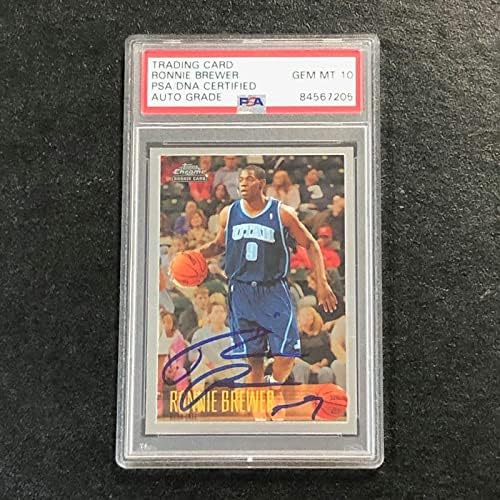 2006-07 Topps Chrome 200 Ronnie Brewer потпиша картичка Auto 10 PSA Slabbed RC Jazz - Кошаркарски картички за дебитант