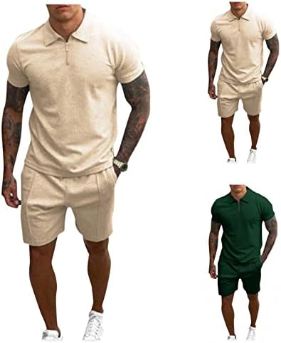 Weuie мажи 2 парчиња облеки летни обични мускули кратки ракави Поло кошули и класични спортови шорцеви поставени текови за тренерки