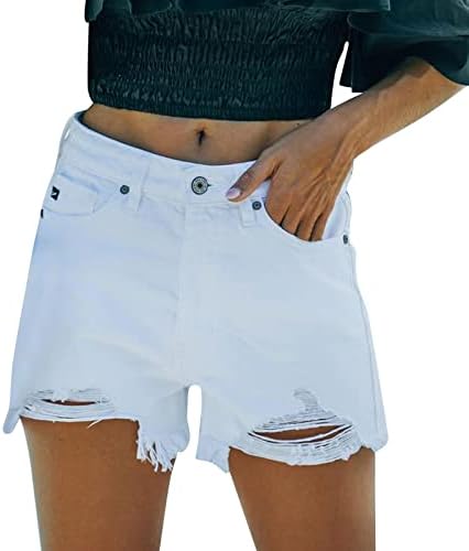 Женски шорцеви панталони со џебови летни тексас шорцеви секси патент шупливо копче жена фармерки високи половини тенок дупка Jeanан