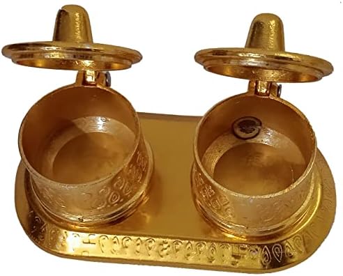 Метална кутија Purpledip со два контејнери за домашен храм Пуја Гар: Кумкум Чавал Дија Бати Диби