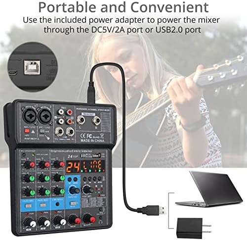 Progor Professional Audio Mixer ， конзола за табла со 4-канали аудио миксери со 24 DSP USB Bluetooth MP3 Computer Intut