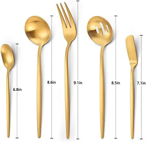 Ванвро Мат Злато Сервирање Сребрени Садови, 5-Парче Круг Заеднички Прибор Сет Од Нерѓосувачки Челик, Водителка Рамен Софтвер Служат Во Собата, Сатен Заврши, Машина ?
