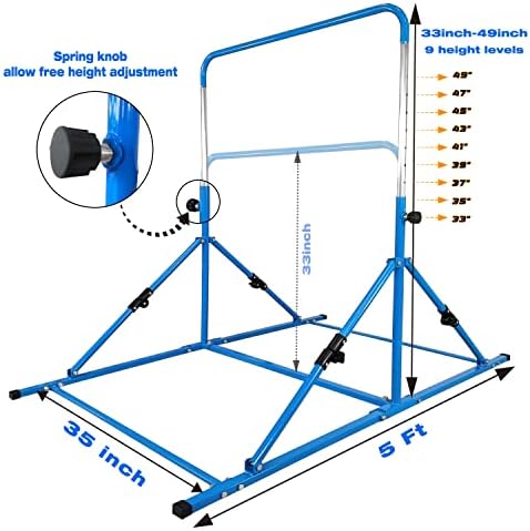 Селију Јуниор Преклопна Гимнастика Кип бар со Фиберглас Крст бар, прилагодливи раце од 3' до 5 ' гимнастика бар Со Тркала, Лесен За Монтажа, Безбедна Обука За Деца