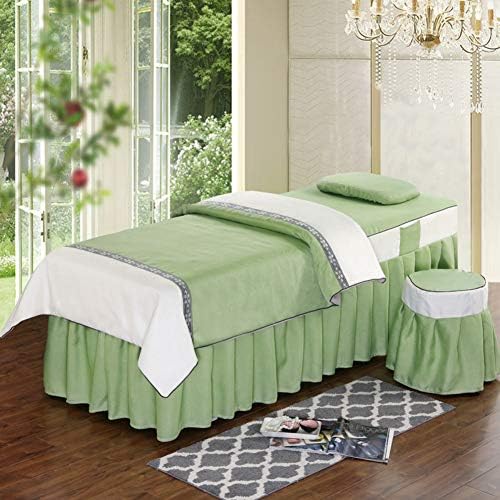Сет за маса за масажа во вез ， чиста боја за дишење памук за убавина за кревет 4-парчиња Едноставен салон за кревети-H 190x70см