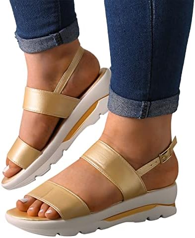 Мода пролетно лето жени сандали случајни ленти за токи, дебела единствена клин потпетица риба уста од жени плажа сандали