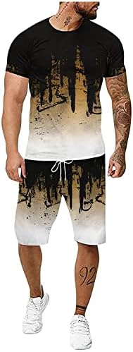 Mens Sport Set Summer Outfit 2 Piect Сет маици со кратки ракави и шорцеви случајни стилски сет за потта