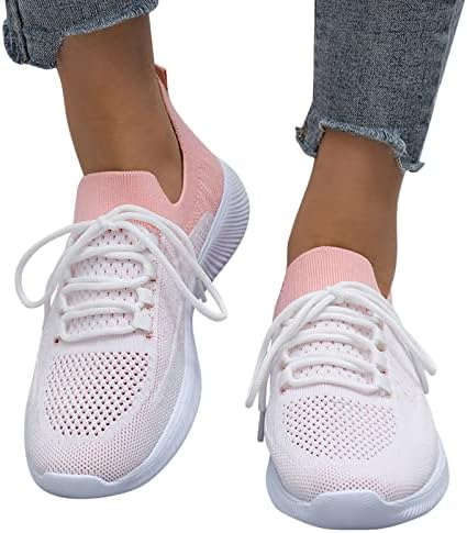 Дами мода во боја блок мрежа за дишење лесна лента за лесни патики жени кои шетаат чевли патики