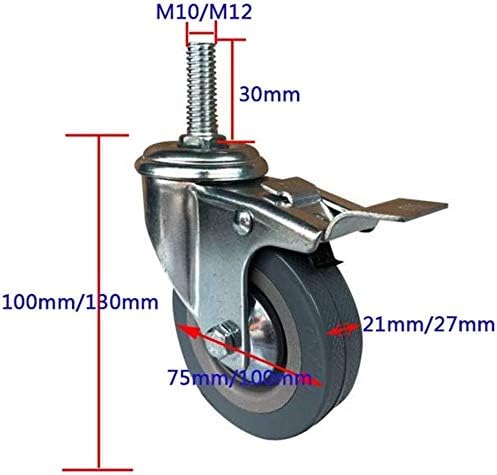 Sbtxhjwcgld Навој Матични Монтирање Тркалца/M10/M12*30mm Вртливи Тркала Тркала Со Сопирачки,Тркалца За Мебел,Количка, Сите Терени,