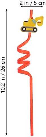 Gadpiparty Автомобил Декор Автомобил Декор 8pcs Изградба Сламки Еднократно Пластични Пиење Сламки Багер Камион Дизајн Извртување Сламки За Деца Роденден Фаворизира Дек?