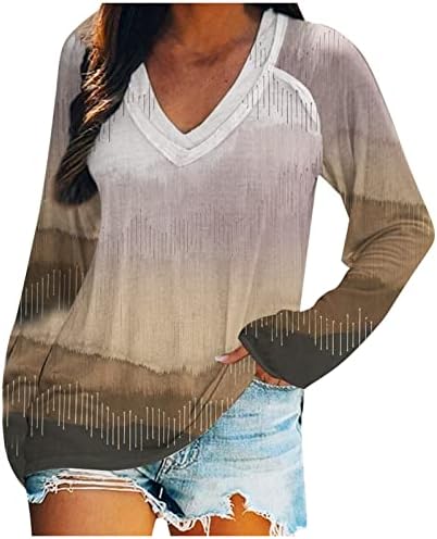 Долг ракав кошулата женска модна врвна кошула боја v вратот случајни врвни долги ракави случајна блуза Т Т Т Т