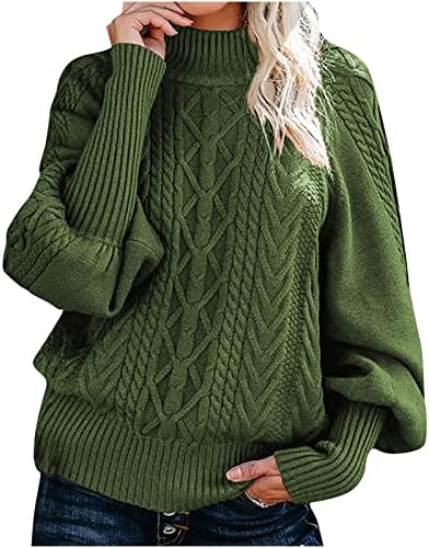 Џемпер за жени обични долги ракави со тркалезен кабел плетен пулвер џемпери 2022 модни врвови на скокач со цврста боја