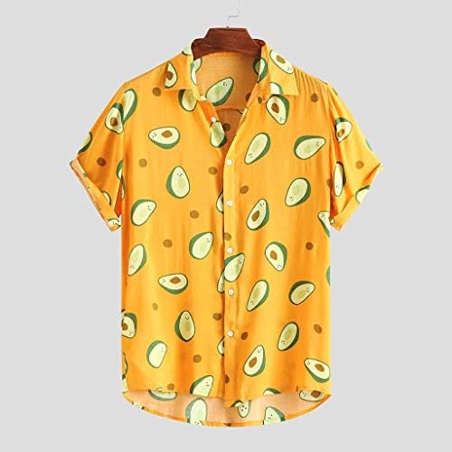 XXBR Обични хавајски кошули за мажи, лето копче за краток ракав надолу со кошула Смешно овошје печатење опуштено вклопување на врвовите