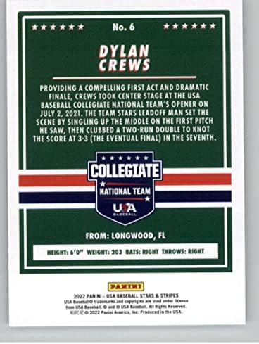 2022 Панини starsвезди и ленти во САД Бејзбол #6 Дилан екипи САД Бејзбол колегиум Национален тим Официјална картичка за тргување во бејзбол во сурова состојба