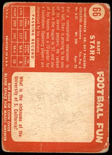 1958 Топпс # 66 Барт Стар Грин Беј Пакерс автентични пакувачи Алабама