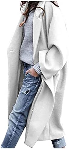 Женска зимска волна палто 2023 година, копче за лежење со долга цврста боја волна, мешавина од слој лабава палто со палто со ровови, палто