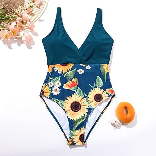 Едно парче костим за капење за жени против сончоглед на вратот печатено пливање за капење предна контрола на стомакот за капење облека за
