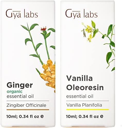 Органско есенцијално масло од ѓумбир за маснотии и болка и ванила есенцијално масло за сет на кожа - чисто терапевтски одделение