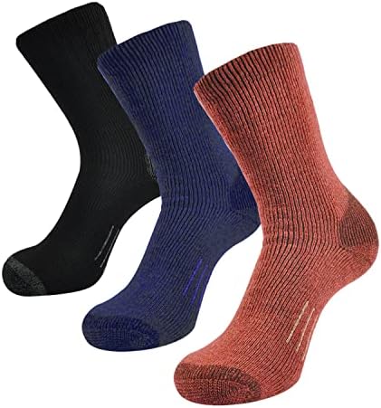 Маршаре Мерино Волнени Чорапи За Пешачење Чорапи На Екипажот Со Перничиња Зимски Топли Чорапи За Мажи 3 Спакувајте 6-10