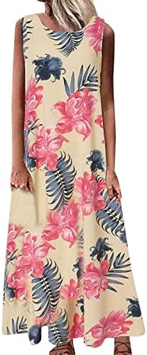 Fragarn плус големина коктел фустани за жени, жени плус големина O-врата цветни печати гроздобер краток ракав долг макси фустан