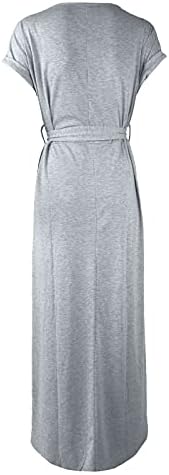 Fragarn жени летни облеки, женска летна цврста боја на половината со кратки ракави, тенок неправилен фустан