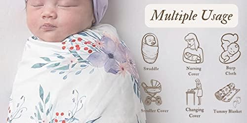 Терибу новородено примање ќебе и лента за глава, поставено цветно печатење бебе, брадавици, цветно цветно