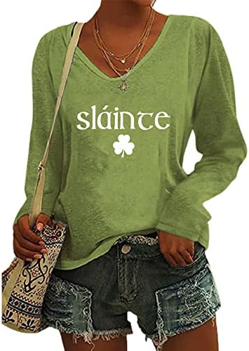 фиогомис Women's Slainte Slainte St. Patrick's Day Long-sleeve T-shirt Sweatshirt Sharock Long Sleeve Shirts for Women