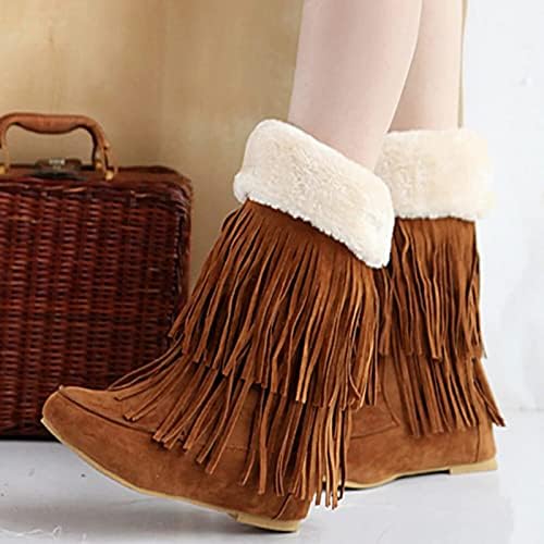 Модни чизми за глуждот за жени платформа кои не се лизгаат зимски топло снег чизми за руно лајсни реси на сите меча каубојски багажникот