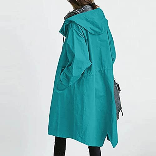 Водоотпорни едноставни јакни со долги ракави женски џебни качулки јакна од бура лабава преголема цврста боја полиестер