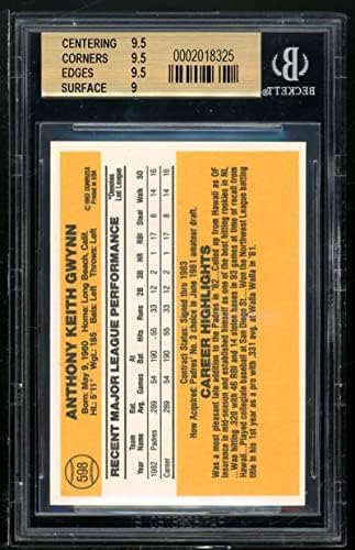 Тони Гвин дебитантска картичка 1983 Донрус 598 БГС 9,5