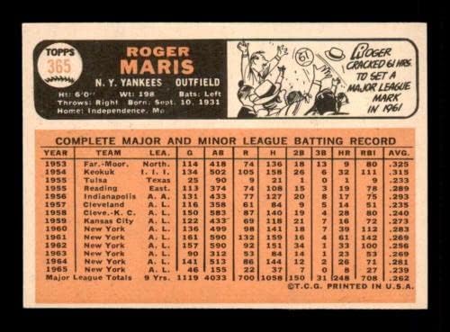 #365 РОЏЕР МАРИС УЕР - 1966 Топс Бејзбол Картички Оценет EXMT - Бејзбол Плочи Автограмирани Гроздобер Картички
