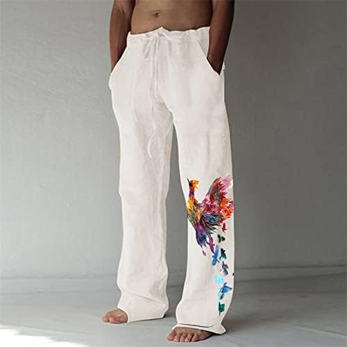 Постелнини пантолони плажа венчални чевли Менс модни обични печатени памучни постелнини панталони за жени случајно лето