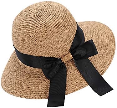 Женска слама капа од сонце за жени плажа капа летни капи, елегантна и шармантна бронза на сонцето капа
