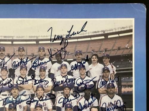 1986 Teamујорк Метс Тим потпиша фотографија 12x15 30 Sigs Gary Carter Gooden Knight Auto JSA - автограмирани фотографии од MLB