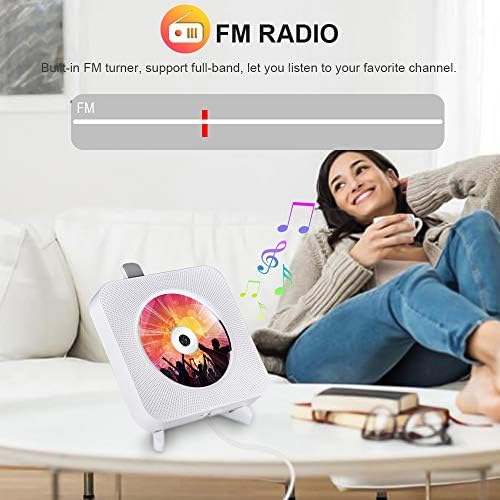 Преносен ЦД плеер со Bluetooth, Qoosea Wall Mountable CD плеери Музички плеер дома Аудио Boombox со далечински управувач FM радио вградени