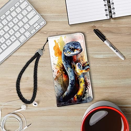 Случај за сини џеб Shencang, погоден за iPhone 13 Snake Cobra Art-14 Cash & Id Holder Card Slots Chickstand Multifunction Case Case Case со Lanyard