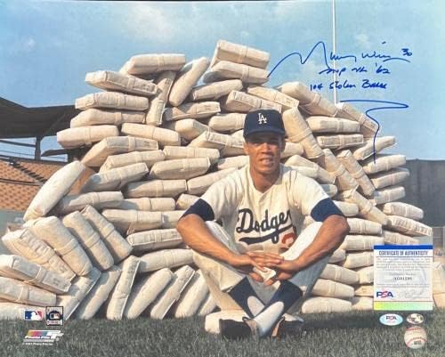 Мори Вилс - Лос Анџелес Доџерс потпиша 16х20 Фото В. Натпис - PSA AG91598 - Автограмирани фотографии од MLB