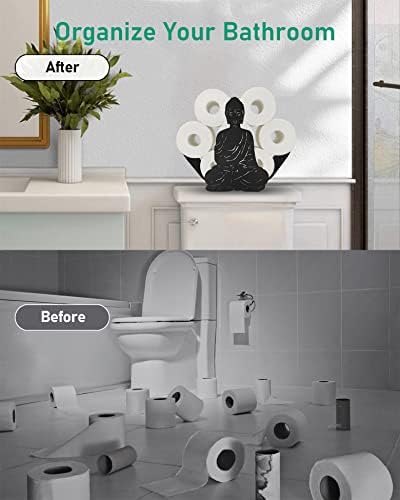 Буда Декоративен Држач За Тоалетна Хартија, Смешен Декор Складирање Тоалетна Хартија За Дополнителни 8 Ролни, Метални Црни Самостојни 8