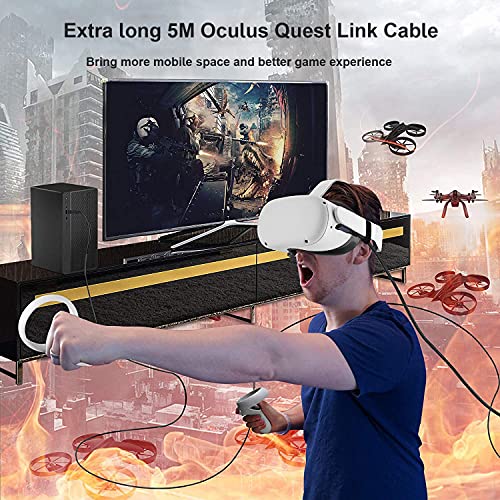 TXTCU компатибилен за Oculus Quest 2 линк кабел 5m, VR Кабел за слушалки за Oculus Quest 2 / Quest 1, USB 3.0 Type A до C кабел за полнење на податоци за голема брзина за игри за игри и USB C полначи