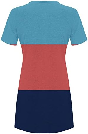 Smidow Womens 2023 летни обични маички фустани Трендовски блок во боја кратки ракави екипаж лабава замав фустан од плажа