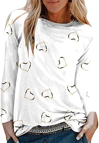 Brkewi Loose Fit Crewneck Sweatshirt за жени со долги ракави Туника врвови тинејџери девојки симпатична маица Полка точка срцеви печатени влезови