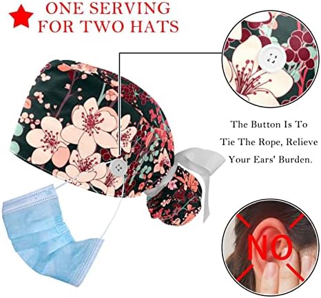 Роуз цветна цреша Прилагодливо работно капаче со држач за конска опашка 2 парчиња чистење капа буфантна капа за мажи и жени со една големина