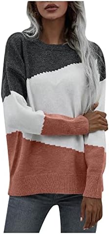Longенски долги џемпери есен/зима плетена мода лабава тркалезна врата шарена џемпер џемпери џемпери