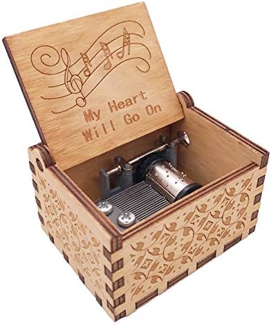 Музичка кутија Youtang 18 белешка рачна врежана дрво музичка кутија, играјте го моето срце ќе продолжи, кафеава