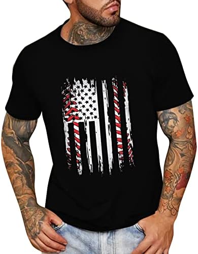 Патриотски патриотски кратки ракави маици за мажи, лето ретро американско знаме за печатење на знамето, обични лабави модни врвови на врвови