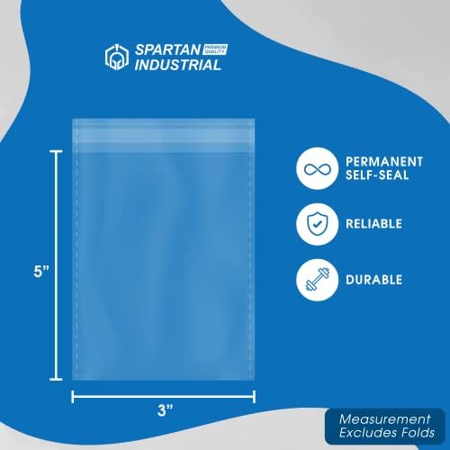 Спартан Индустриски - 3 x 5 кристално чиста полипропилен поли -торби за накит, третмани, забави за забави - самостојно заптивка и засилено