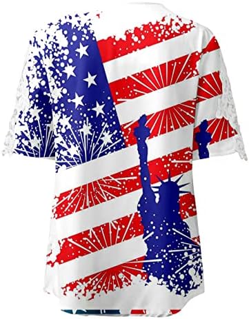 Кошули на 4 јули, женски кошули со американско знаме, летни обични врвови на кратки ракави, маички од кошула, шарени удобни лабави кошули врвни