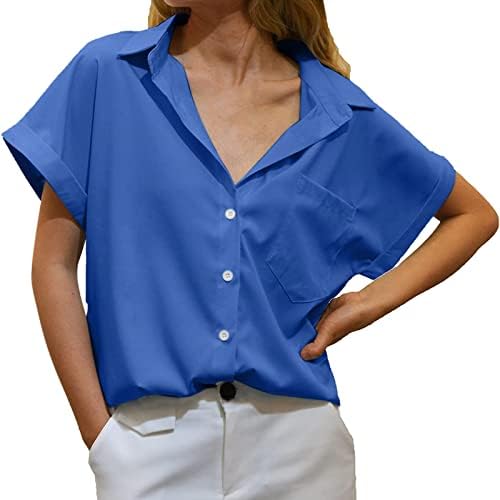 Тенок фит копче надолу кошули за жени обични v вратот цврста боја на задните кошули врвови плус големина карирана кошула