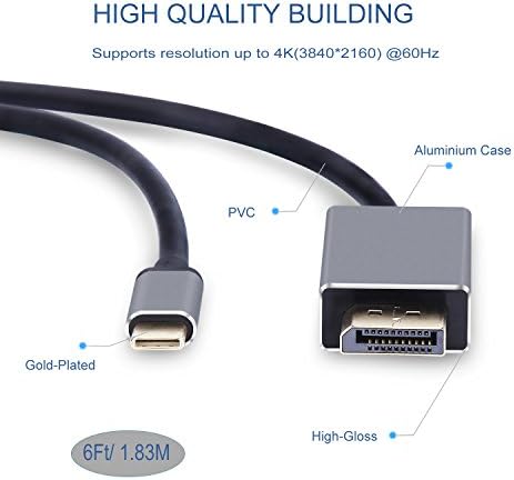 USB C To Displayport Cable 4K@60Hz злато-позлатен за 2017 IMAC, 2017/ MacBook Pro, Samsung Galaxy Note 8/ S8/ S8 Plus, Chromebook Pixel